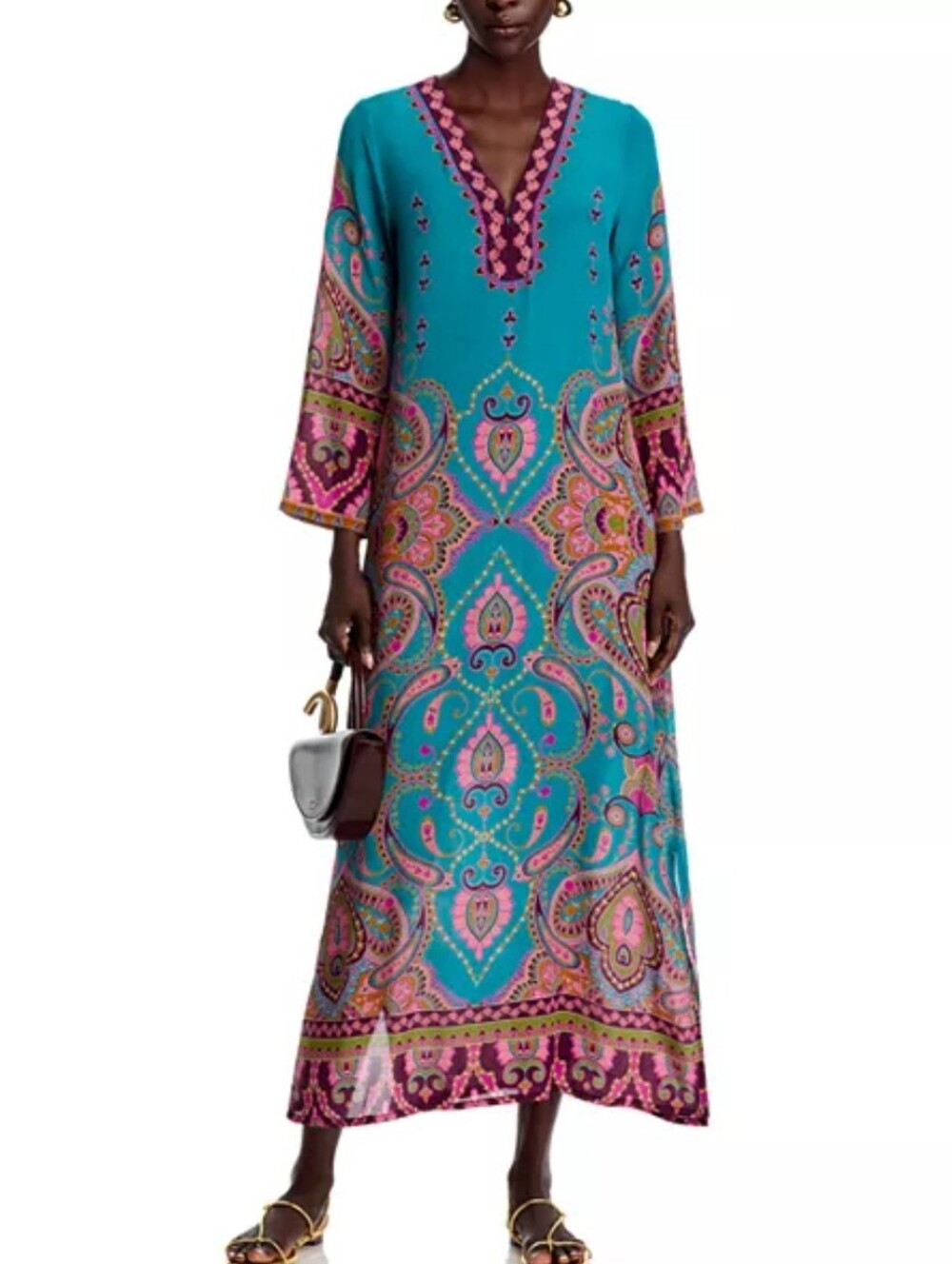 JOHNNY‎ WAS Judith Silk Maxi Dress Paisley Long Sleeve
